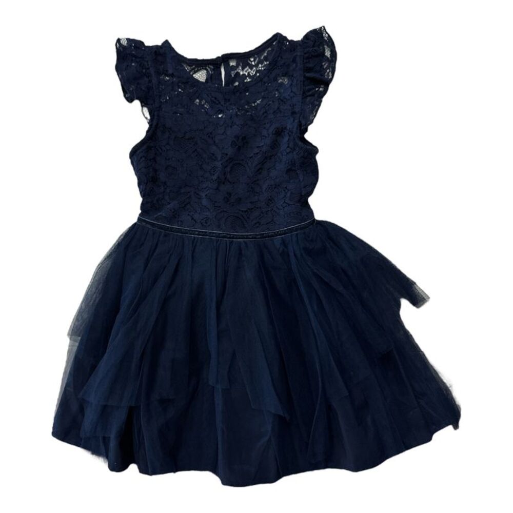 Zunie Girl Girl's All Occasion Lightweight Lace To Mesh Knee Length Dress - Navy